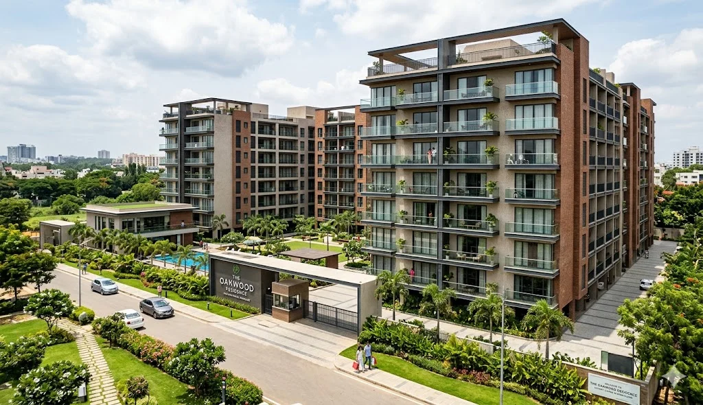 Modern high-rise buildings representing new apartment projects and residential developments across Bangalore.